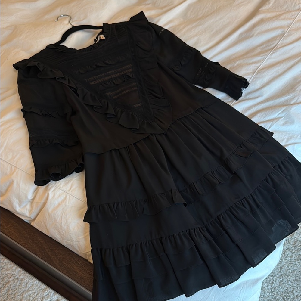 Rebecca Taylor Long Sleeved Silk and Lace Mini Dress